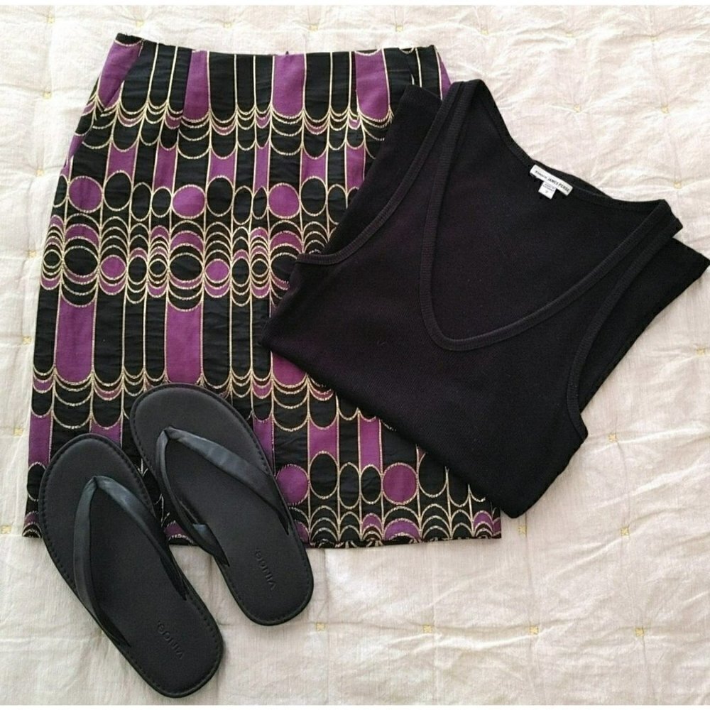 Trina Turk Rico Mini Skirt High Rise Gold Foil Circles Purple Black Size 2 - Picture 5 of 5